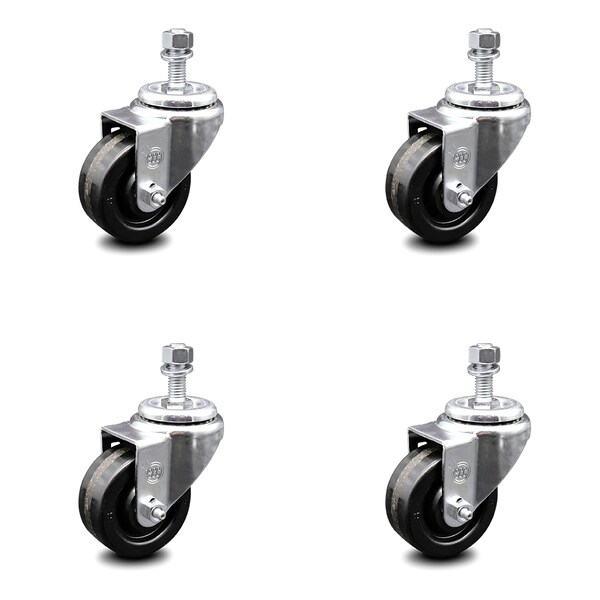 3 Inch Phenolic Wheel Swivel 3/8 Inch Threaded Stem Caster Set